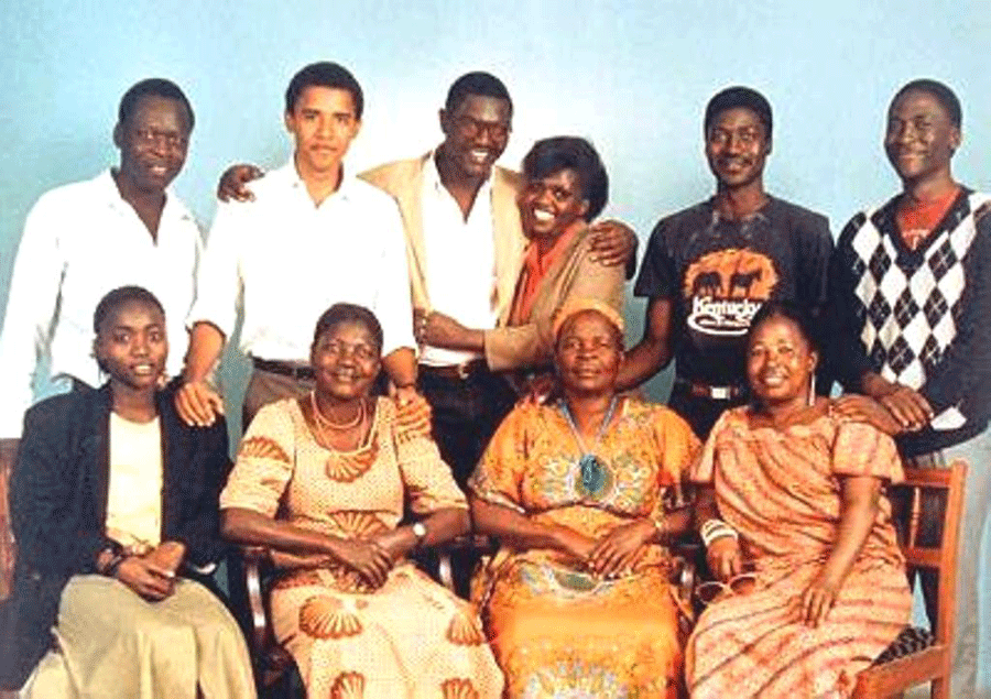 Barack Obama Jr. (standing 2nd left) and a section of his Kenyan Nilotic Luo side of the family