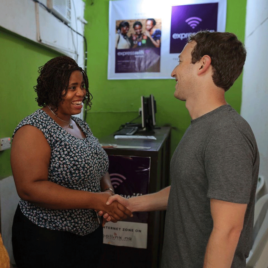 Local entrepreneur Rosemary Njoku meets Mark Zuckerberg