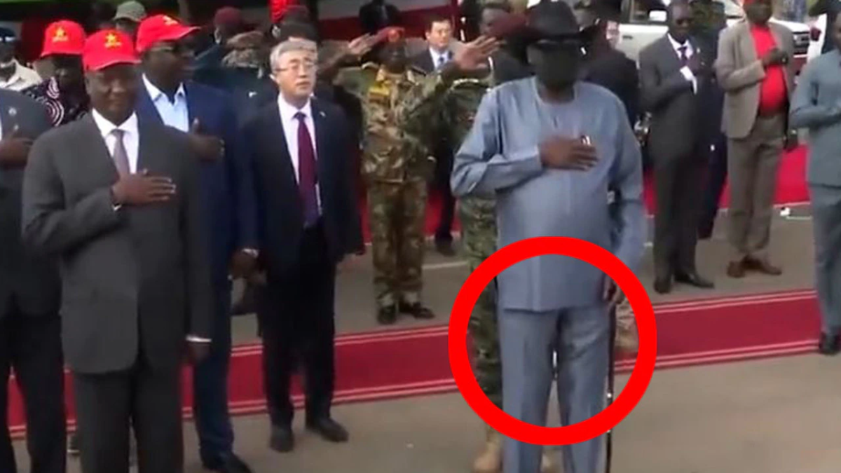 South Sudan president wets himself on live TV.