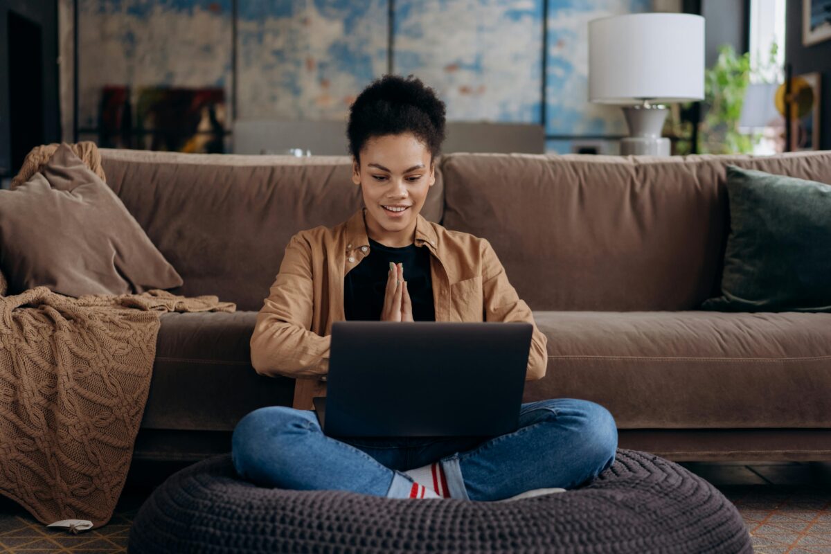 happy woman on laptop